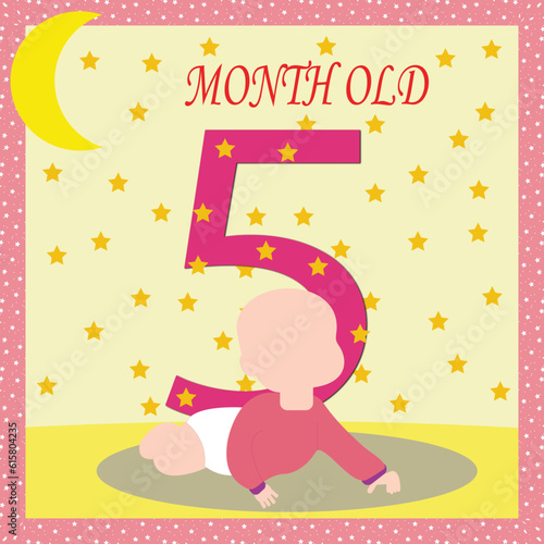 Baby month card, milestone baby card, cute baby, five month old, baby girl