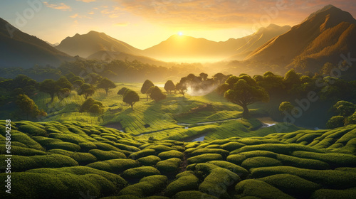 Sunrise in a tea plantation...