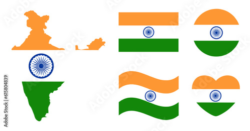 Indian flag icon collection. India celebrates 77th  Independence day 2023 August 15. made in India icon