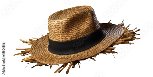 Hat straw illustration on a transparent background. Generative AI.