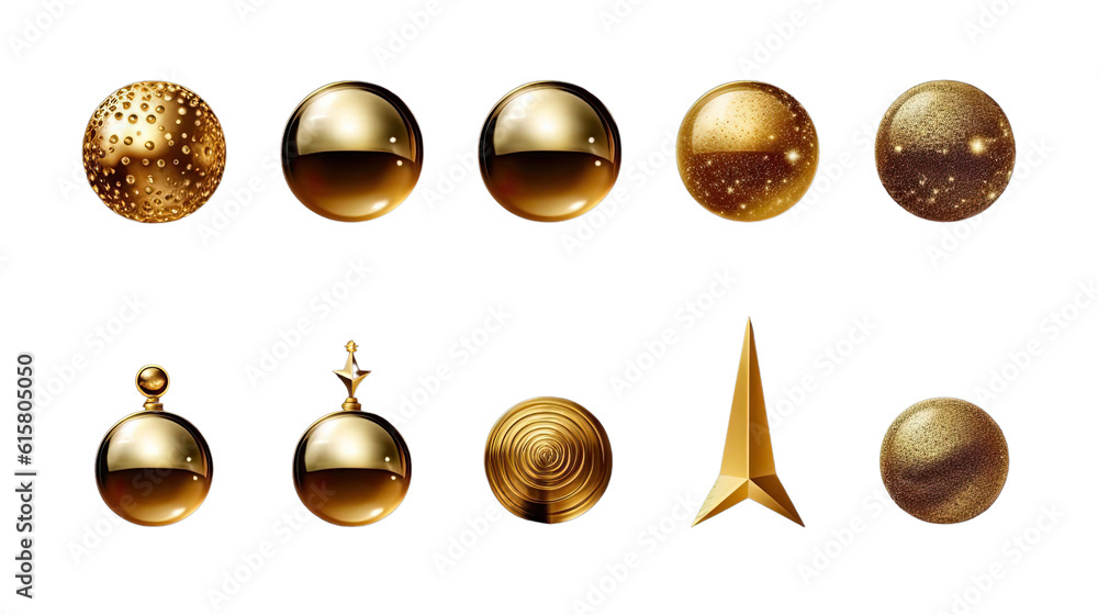 A set of golden ornaments , transparent background png