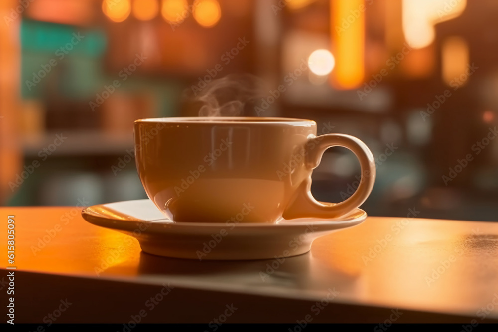Extreme Closeup Shot coffee cup, in a coffee shop, focus is on the Coffee Cup. AI generative Extreme Closeup Shot coffee cup, in a coffee shop, focus is on the Coffee Cup. AI generative