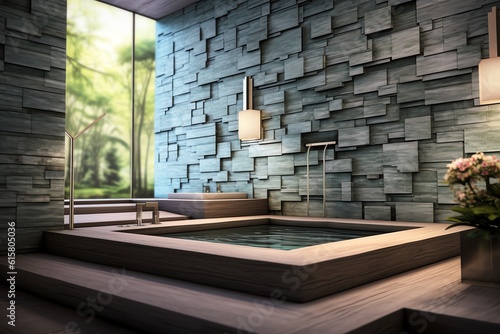 Spa-inspired bathroom featuring natural stone tiles