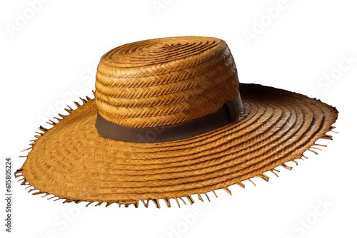 Hat straw illustration on a transparent background. Generative AI.
