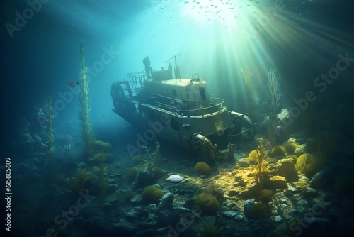 Submarine wreckage under the water