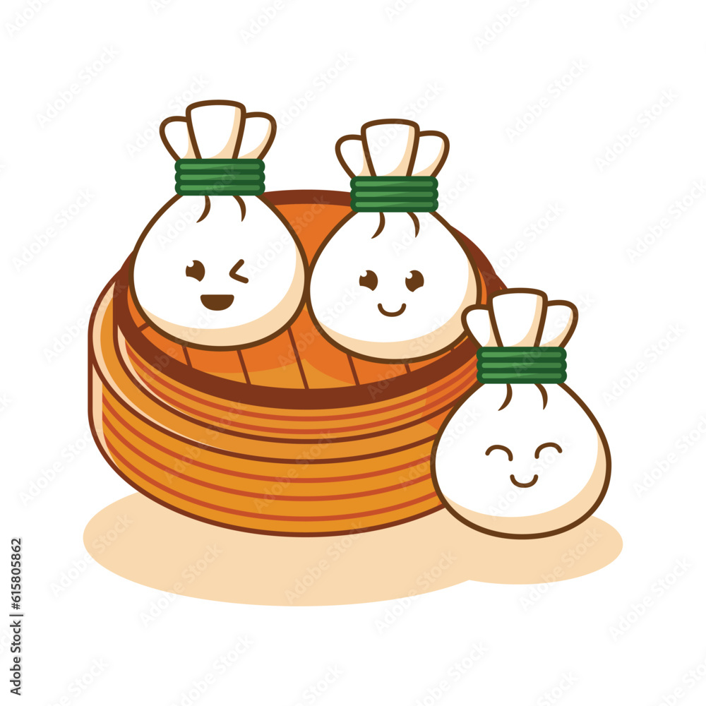 Dim sum Dumpling cute cartoon character with various smile expression face in top of bamboo container vector flat art Illustration free editable Dim sum Dumpling cute cartoon character with various smile expression face in top of bamboo container vector flat art Illustration free editable