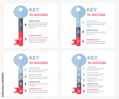 Key to success - set of infographic templates with key divided on segments with place for your text, vector eps10 illustration