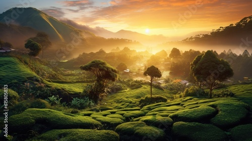 Sunrise in a tea plantation...