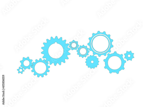 ten big and small gears horizontal graphic border,concept or solution,Cogwheel gear mechanism