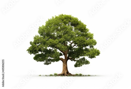 Whole tree with green leaves on isolated white background. Generated with AI technology.