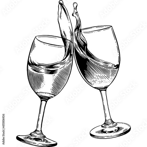 Hand drawn Wine Glass Toast Sketch Illustration