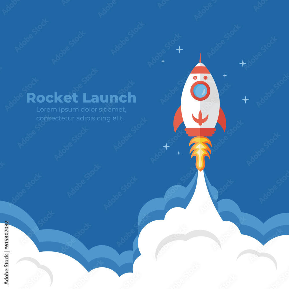 Rocket launch. Vector illustration of a rocket flying above the clouds. Business and technology startup concept designed in flat and minimalistic cartoon style. Rocket launch. Vector illustration of a rocket flying above the clouds. Business and technology startup concept designed in flat and minimalistic cartoon style.