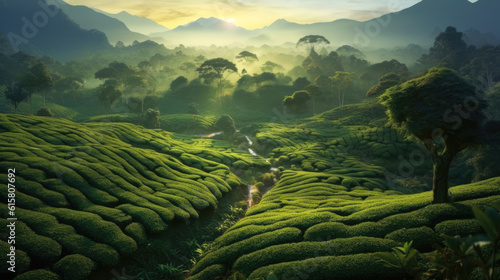 Sunrise in a tea plantation...