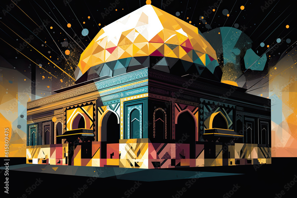 an islamic mosque in the middle east, with bright colors and geometric ...