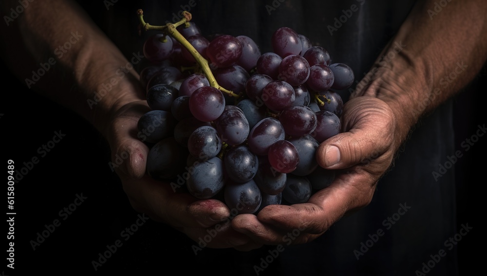 Obraz premium Close up shot of hands holding purple grapes