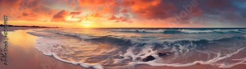 Panoramic view of stunning sunset view at the beach