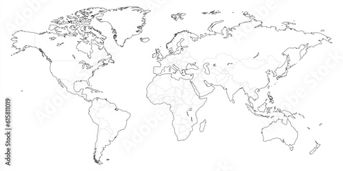 Blank outline map of World. Worksheet for geography teachers usable as geographical test in school lessons. Vector 10 eps.