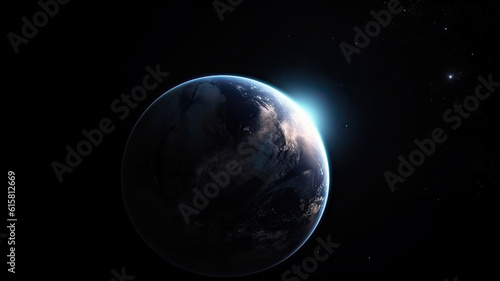 Space planet earth with energy waves around and light peeking out. Universe science astronomy space dark background wallpaper