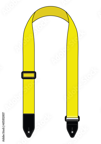 Yellow Guitar Strap Template On White Background, Vector File