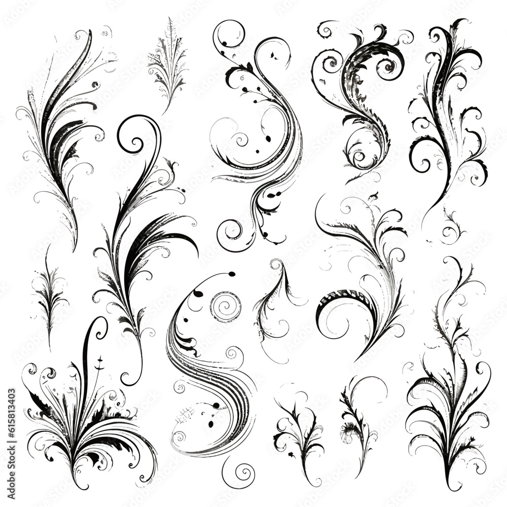 Set of Calligraphic Filigree Design Elements and Page Decorations Set of Calligraphic Filigree Design Elements and Page Decorations