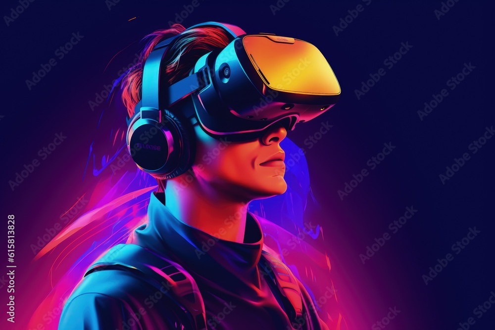 Illustrated portrait of men wearing Virtual reality glasses Illustrated portrait of men wearing Virtual reality glasses