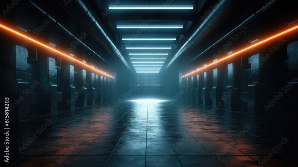 Futuristic Mockup: Dynamic Hallway with Glowing Lights