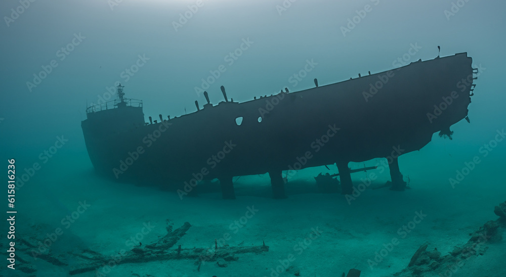 amazing sunken and rusty ship under the sea in the depths with good lighting and good resolution and sharpness amazing sunken and rusty ship under the sea in the depths with good lighting and good resolution and sharpness