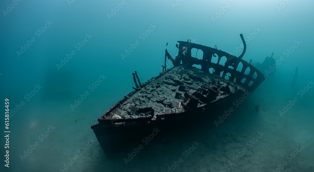 amazing sunken and rusty ship under the sea with good lighting in high resolution and sharpness amazing sunken and rusty ship under the sea with good lighting in high resolution and sharpness