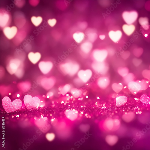 Abstract flying hearts, romantic pink symbols scattered to show love. Blurred background. Generated AI. © SAMIUL