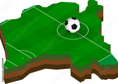 Isometric map of Montenegro with football field.
