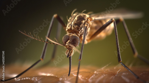 Mosquito on a skin microscopic view, made with generative AI