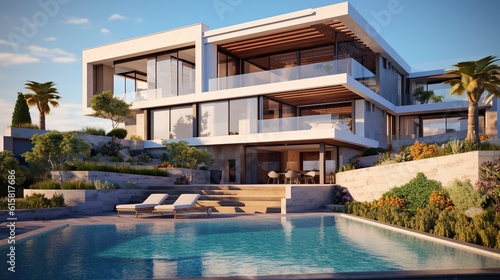 modern luxury villa  real estate property  house with  pool  generated AI