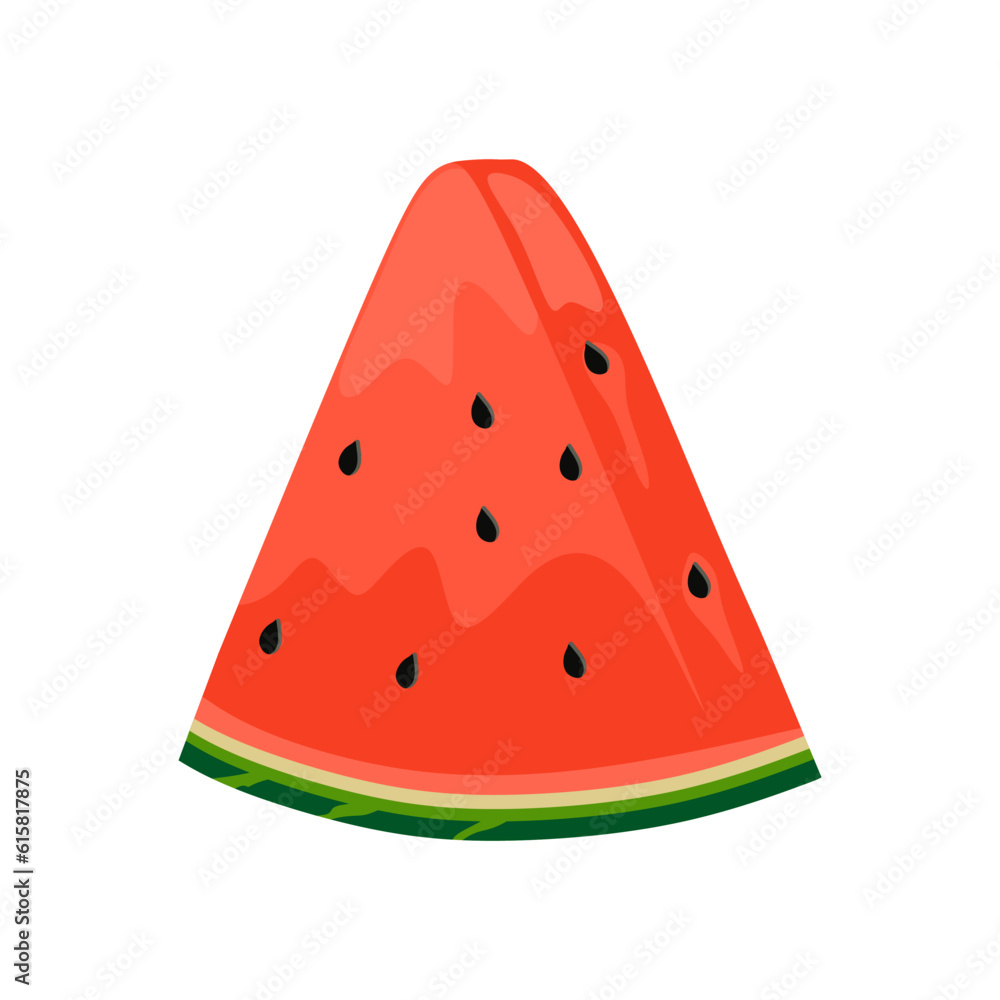 Piece of watermelon on white background. Fresh and Ripe slice of watermelon and seeds in flat cartoon style. Vector illustration Piece of watermelon on white background. Fresh and Ripe slice of watermelon and seeds in flat cartoon style. Vector illustration