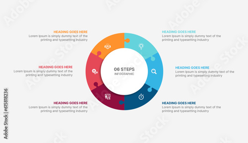 Six Options Circle Cycle Infographic Template Design