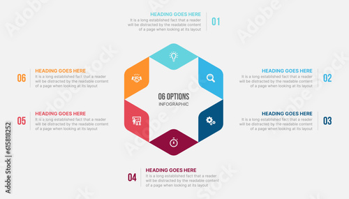 Six Options Circle Cycle Infographic Template Design