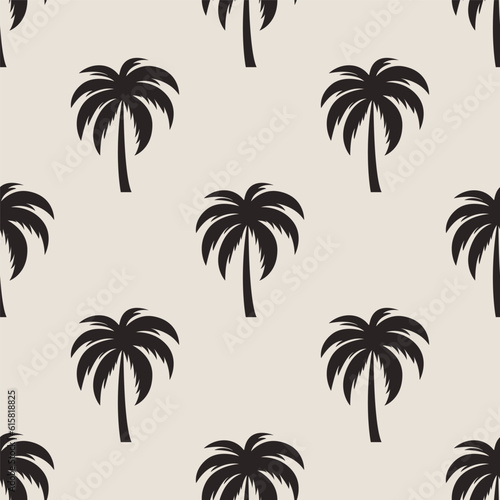 Vector Seamless Pattern with Palm Trees, Palm Tree Design Template, Print. Palm Silhouettes. Tropical, Vacation, Beach, Summer Concept. Vector Illustration. Front View © gomolach
