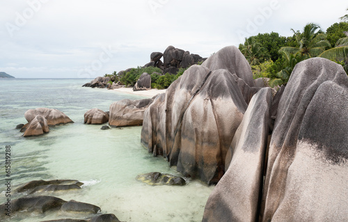 Huge Granite Rocks at Anse Source d'Argent beach, La Digue Island, Seychelles 