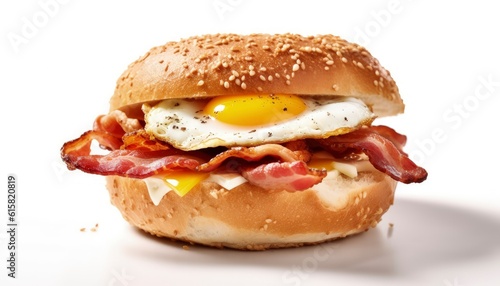 A bagel with bacon and egg