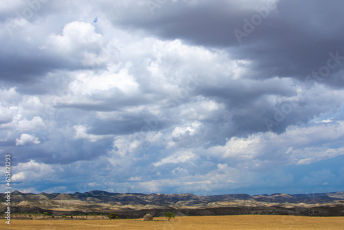 Idyllic scenery with a cloudy sky in the mountain range of Alcubierre