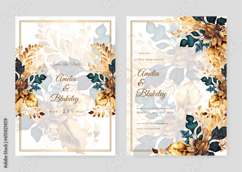 colorful coloutful floral flower vector elegant leaves wedding invitation card template watercolor photo