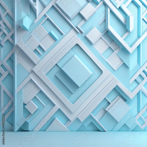 Beautiful futuristic Geometric background for your presentation. Textured intricate 3D wall in light blue and white tones.
