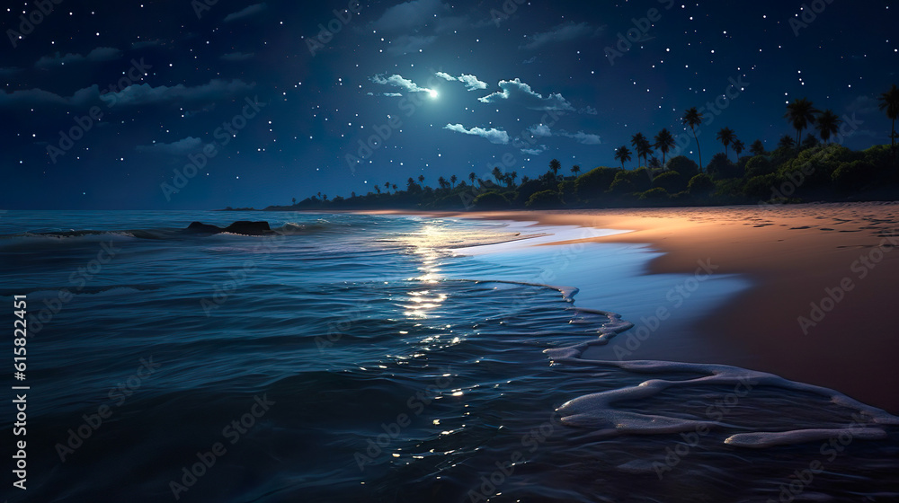 満天の星空と月夜の海の風景　Generative AI