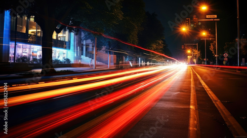 Long exposure dynamic speed light trails in an urban environment. Generative AI