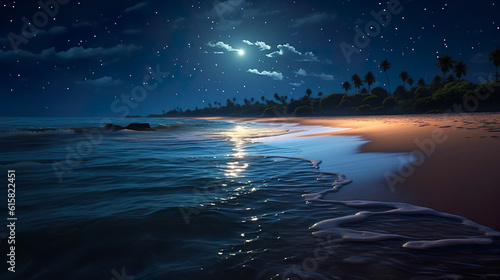 満天の星空と月夜の海の風景　Generative AI © Hanasaki
