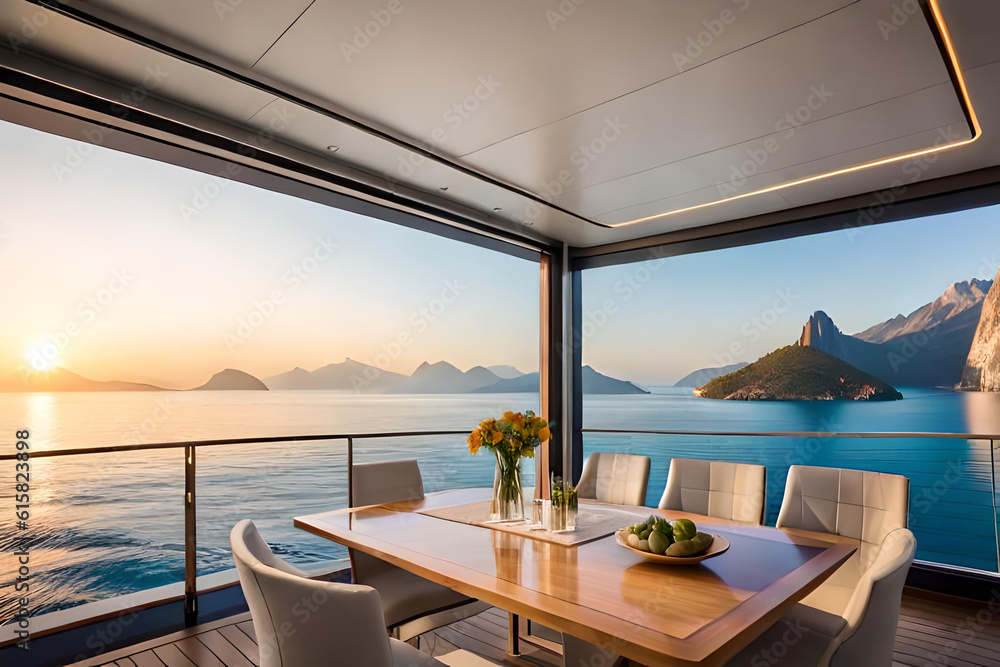 luxury hotel room floating on the sea, vacation on the sea using a yacht