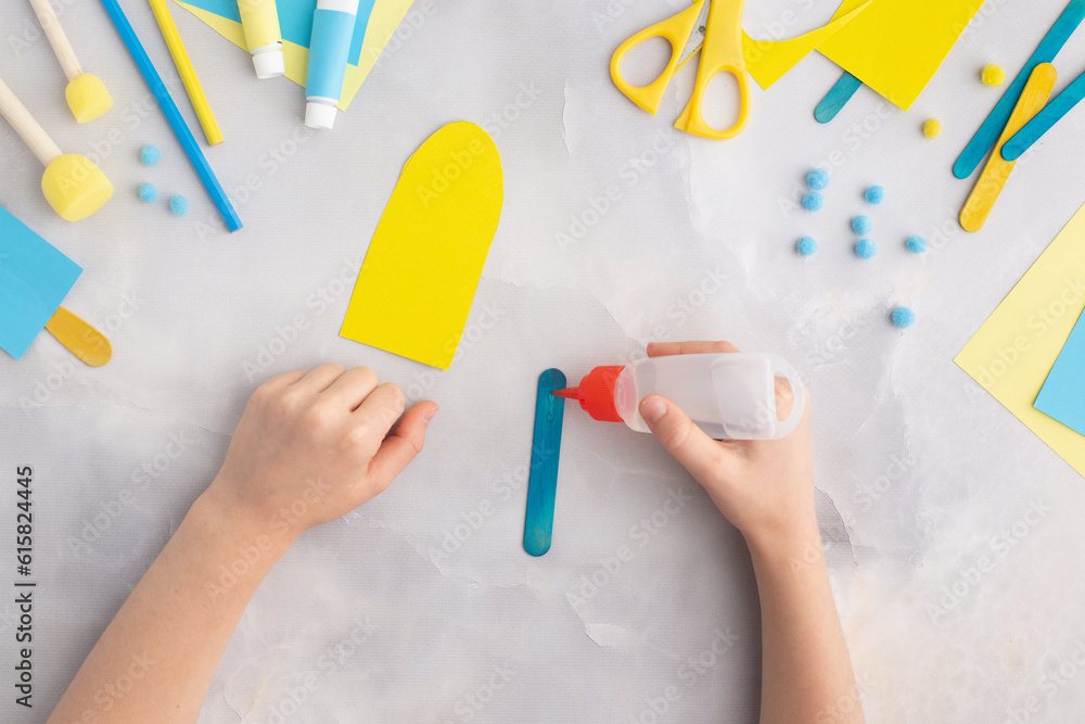 Paper ice cream with kids at home. Top view. Summer craft. Paper ice cream with kids at home. Top view. Summer craft.