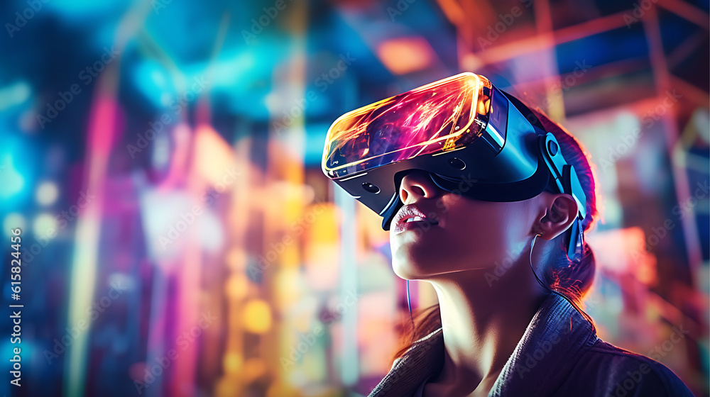 A young woman in a virtual reality AI Generative A young woman in a virtual reality AI Generative