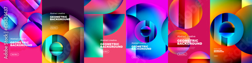 Bright neon geometric abstract backgrounds. Design set for wallpaper, banner background, landing page, wall art, invitation, prints, posters
