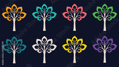 set of tree icons for logotype different colours, Tree Logo Illustration, perfect for company logo or branding