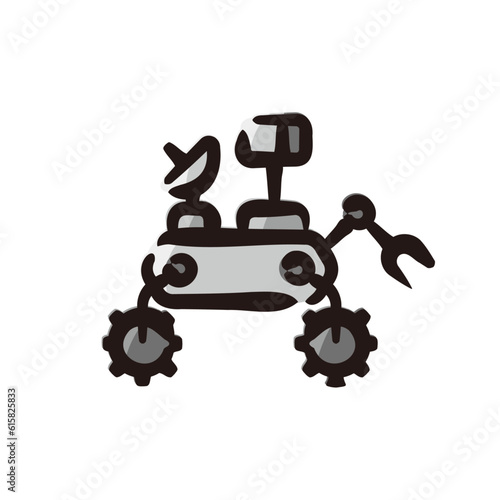 Exploration robot - Space and planet icon/illustration (Hand-drawn line, colored version)
